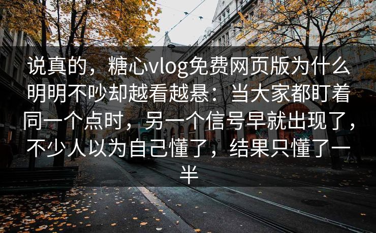 说真的，糖心vlog免费网页版为什么明明不吵却越看越悬：当大家都盯着同一个点时，另一个信号早就出现了，不少人以为自己懂了，结果只懂了一半