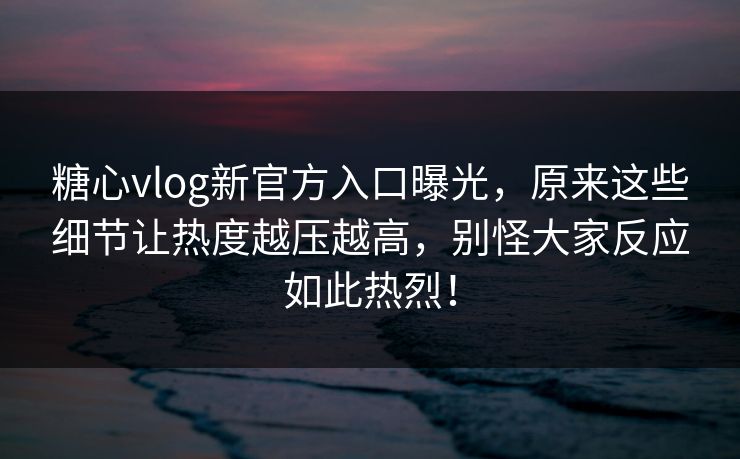 糖心vlog新官方入口曝光，原来这些细节让热度越压越高，别怪大家反应如此热烈！