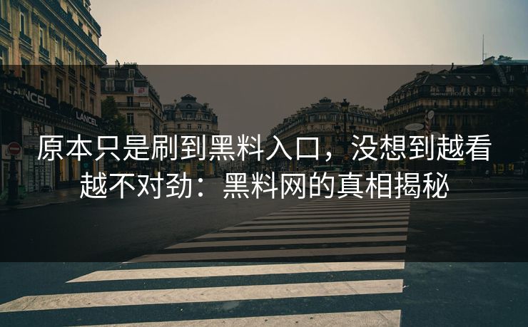 原本只是刷到黑料入口，没想到越看越不对劲：黑料网的真相揭秘